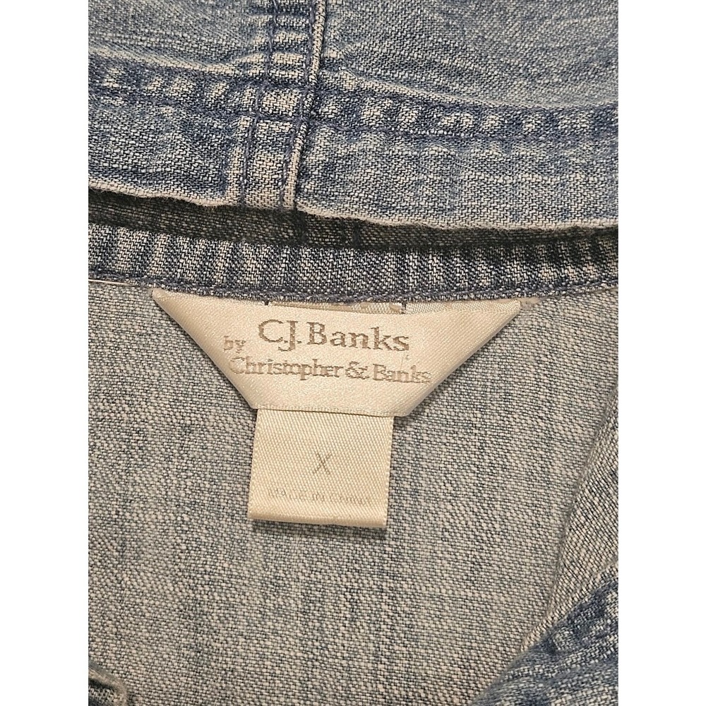 CJ Banks Denim Hooded Shirt Jacket / Shacket Womens Size X - *VINTAGE* - Picture 4 of 16
